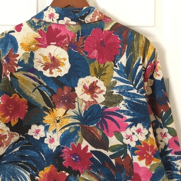 Casual Corner 80's Vintage Floral Lightweight Linen Blend Boxy Blazer Jacket L - Picture 12 of 12